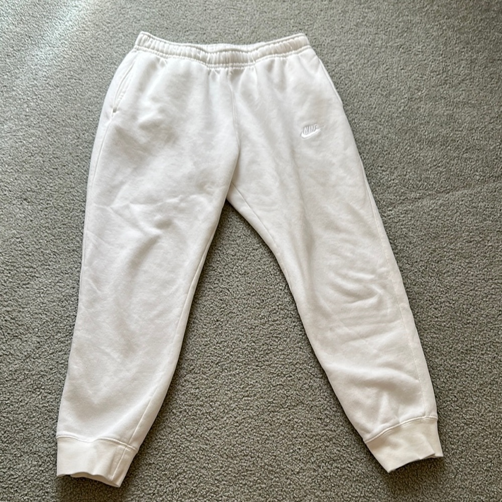 Nike White Sweatpants Elastic Cuffs Joggers